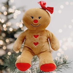 🍒 BAB Build-A-Bear Gingerbread Girl Red Bow Heart Buttons Plush Soft Kids Toy